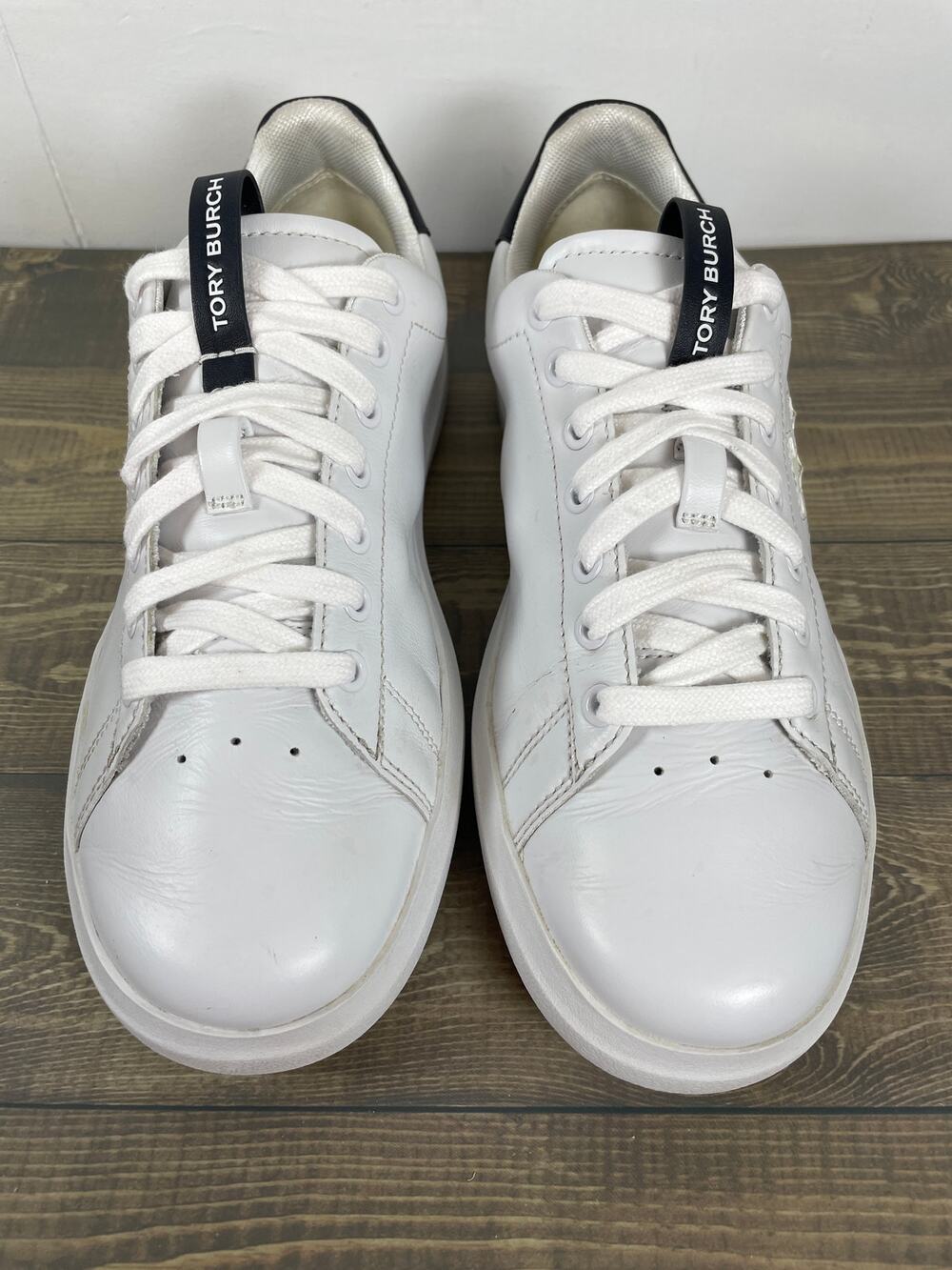 Tory Burch White Leather Double T Howell Court Sneakers Size 7.5